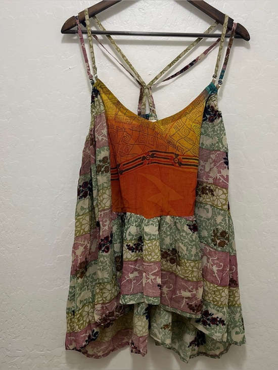 Kantha Bae Tops - Kantha Bae Patchwork Silk Feel Sari Spaghetti Strap Cami Tank Top Bohemian O/S